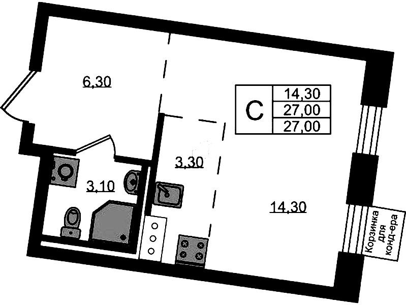 Квартира студия 27 м², 4/7 эт., ЖК «Курортный квартал»